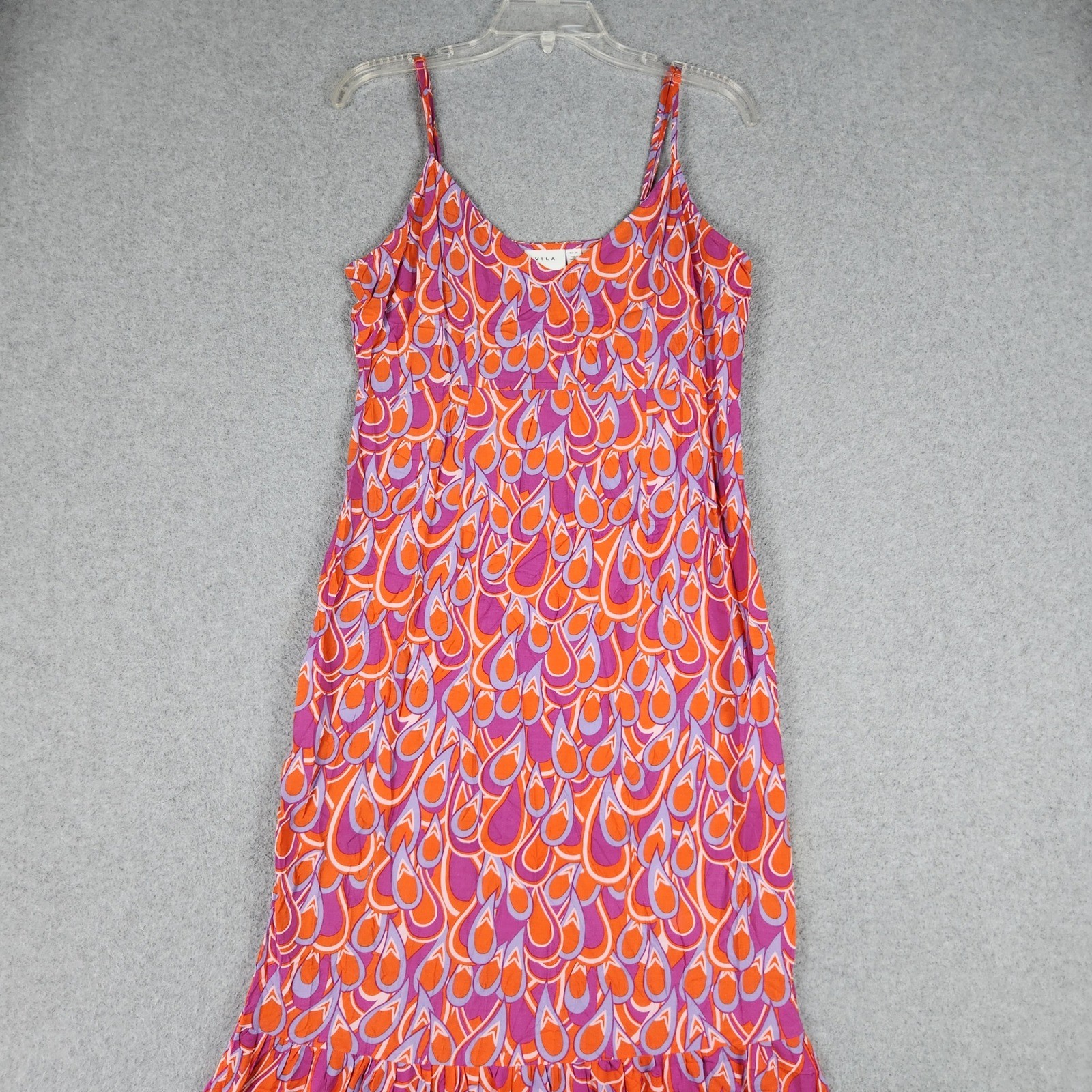 Vila Maxi Dress Womens US 6 Multicolor Retro Teardrop Print Viscose Tiered Boho