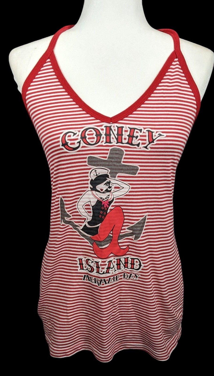 Vintage Retro Pinup Coney Island Mermaid Day Striped Halter Top