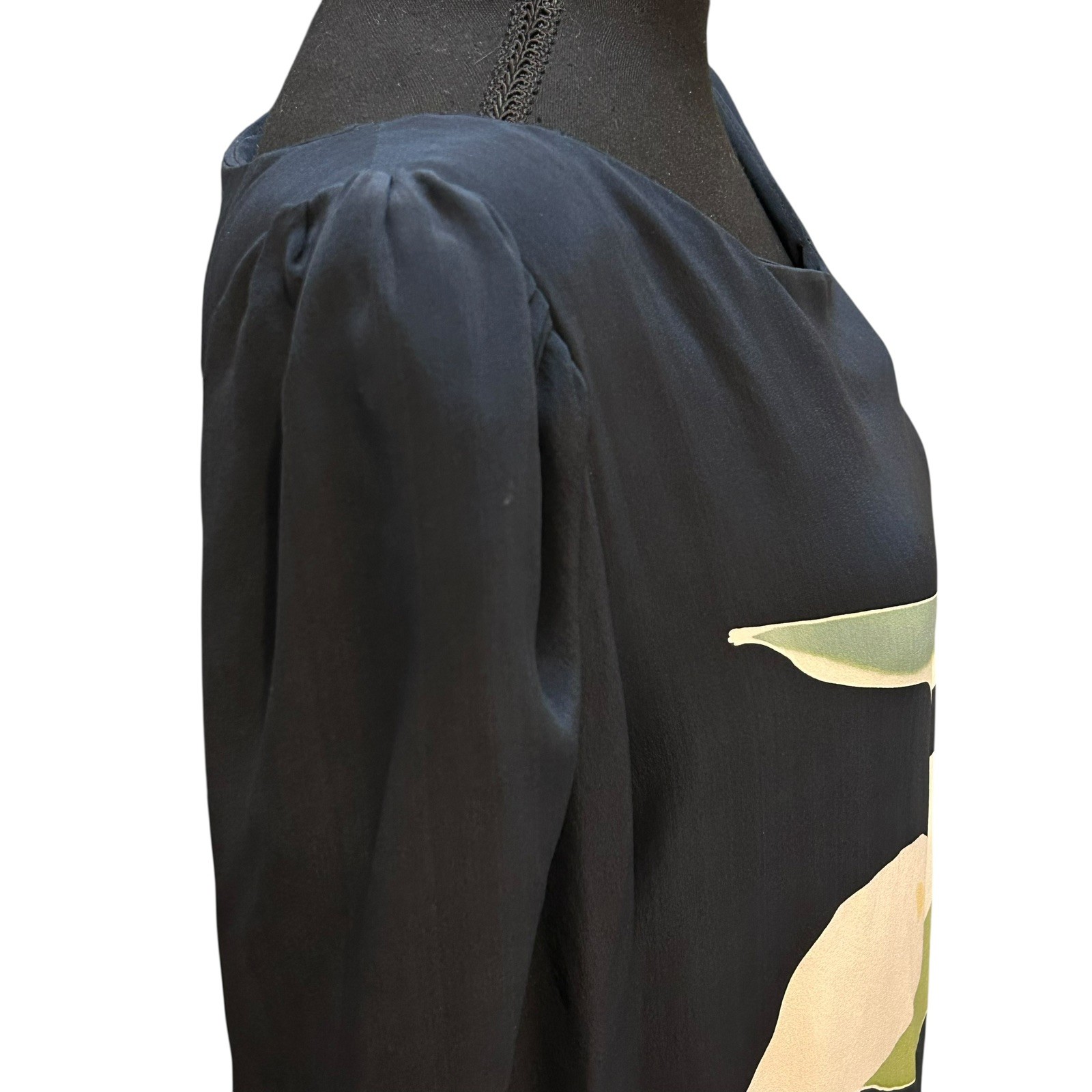 Vintage Navy Calla Lily Dress 1980s Puff Sleeves Size Small Shift Sutherland
