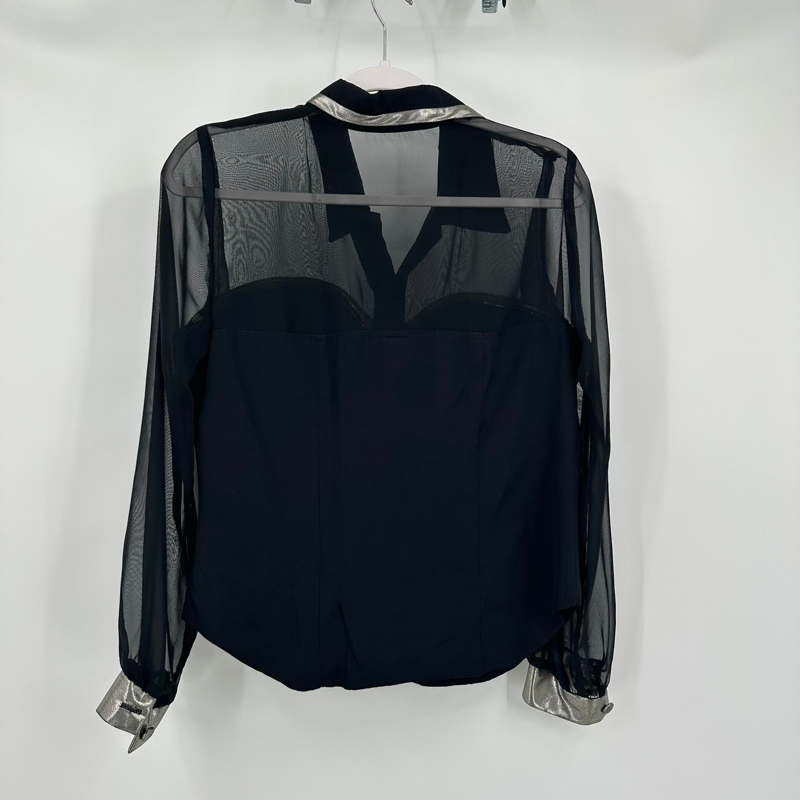 Womens Vintage Dark Coquette Western Tip Size M Black Sheer Mesh Metallic 90s