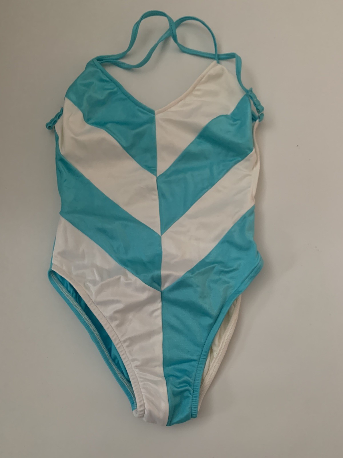 Vintage 60’s 70’s Catalina Turquoise White Stripe Swimsuit Bathing Suit SZ 7/8