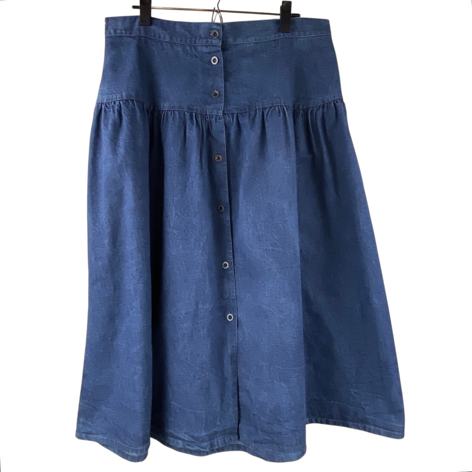 Vintage Venezia Denim Jean Midi Skirt Button Front Size L Cottage Country Boho