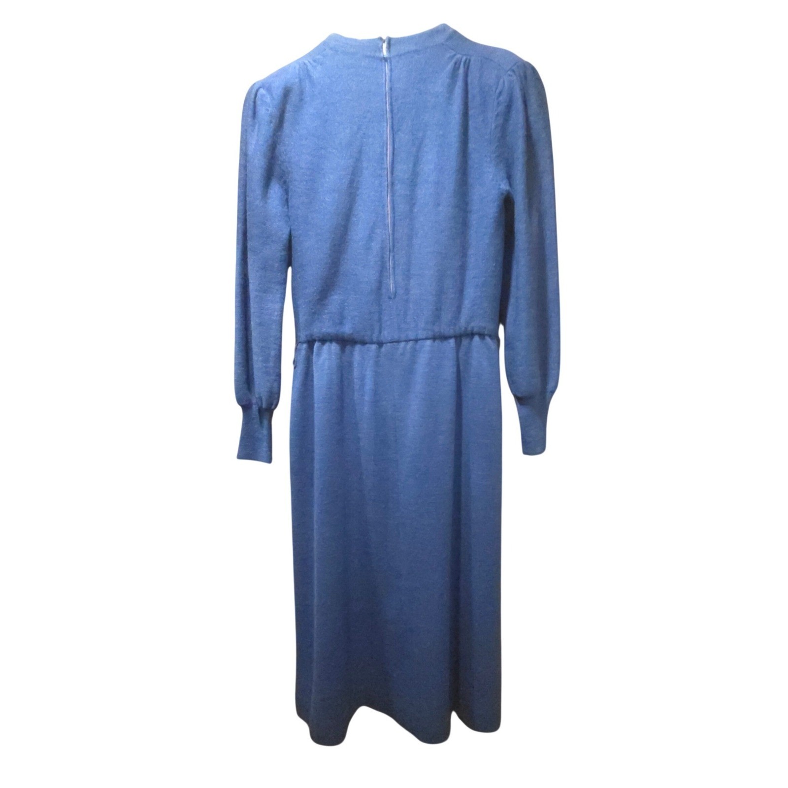 Ciao Ltd Vintage Blue 100% Pure Wool Knit Midi Dress Long Sleeve XS Hong Kong
