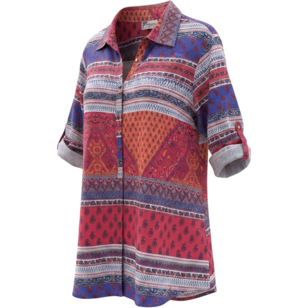 VTG Boho Patchwork Tunic Blouse – Magazine Cotton Voile Top L