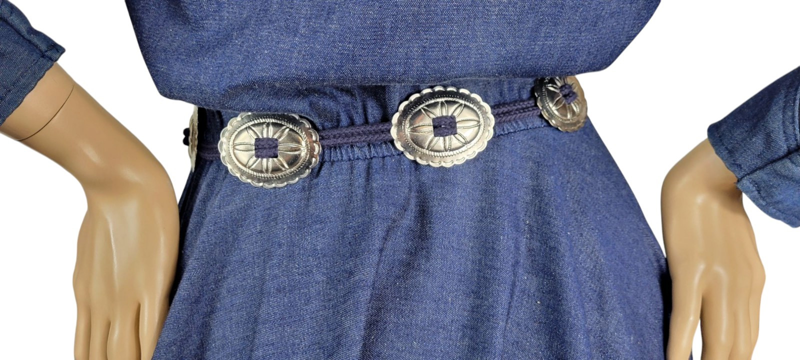 Vintage Choon California Denim Ranch Western Concho Belted Shirt Dress Duster 10