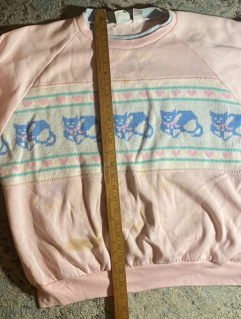 Vintage 90s Bramble Lane Pink Cat Kitten Hearts Grandma Ugly Sweatshirt Size 22W