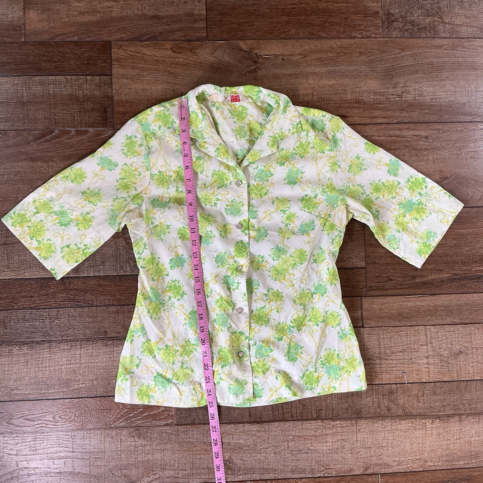 60s VTG H Bar C California Ranchwear Shirt Women’s M Green Floral Western #36D8