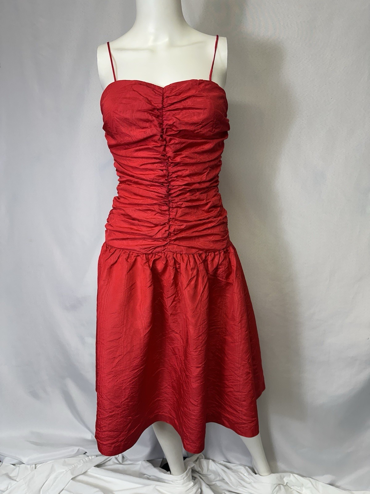 Vintage 80s Red Satin Ruched Prom Dress By John Richard Of California Size 3/4