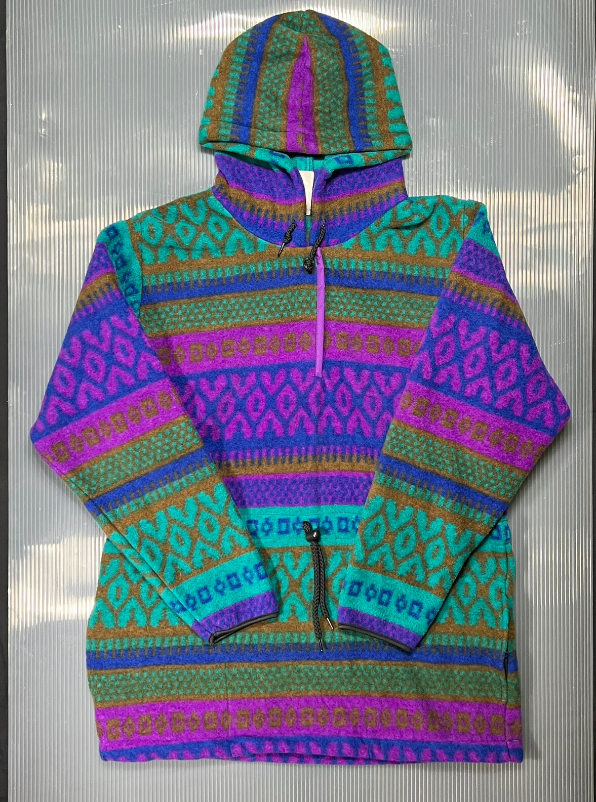 Vintage Sunbuster Geometric Fleece Pullover Hoodie Size M USA Made Style 2607