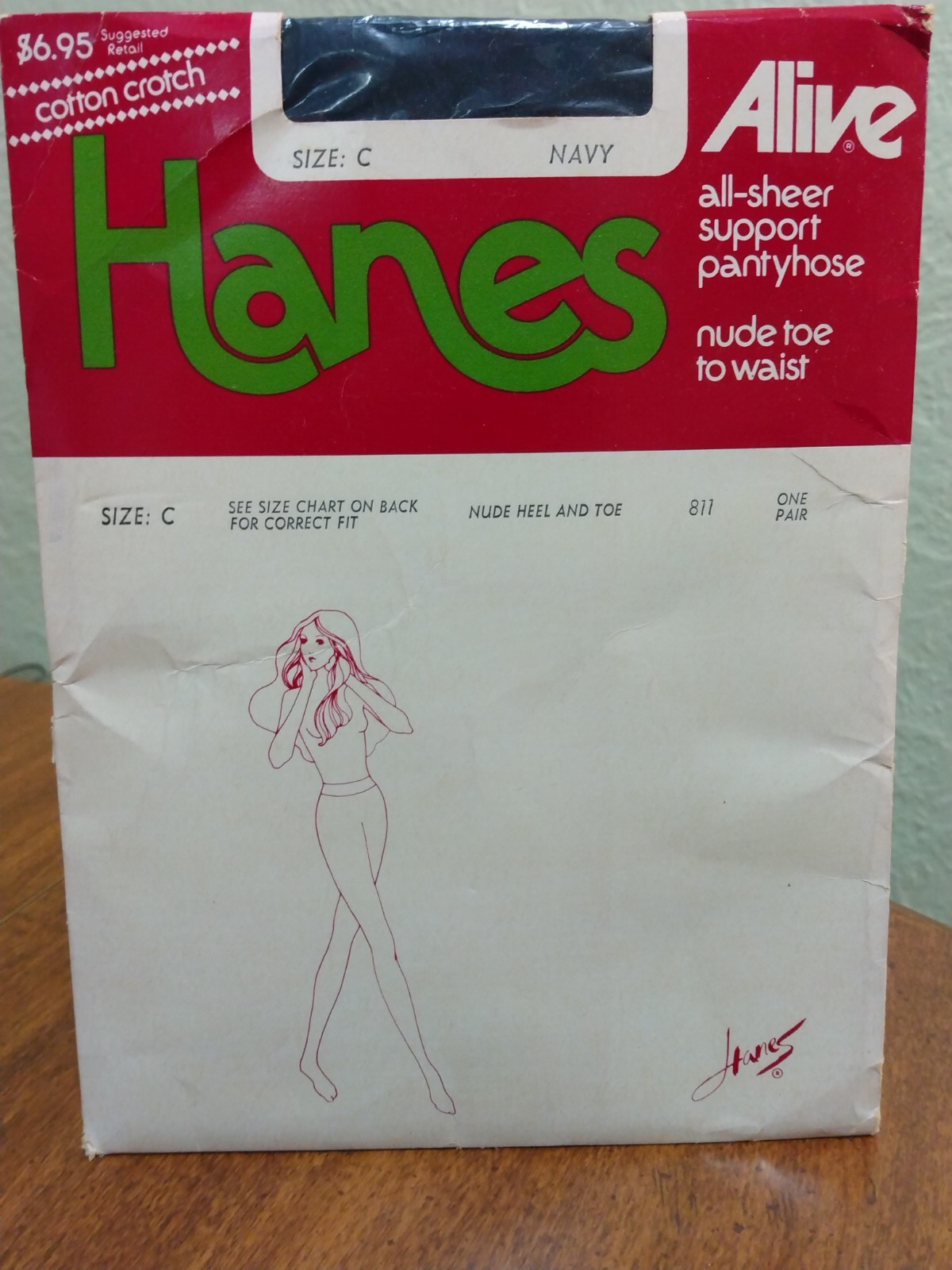 Hanes Alive All Sheer Pantyhose Sz C Navy Nude Toe to Waist NOS