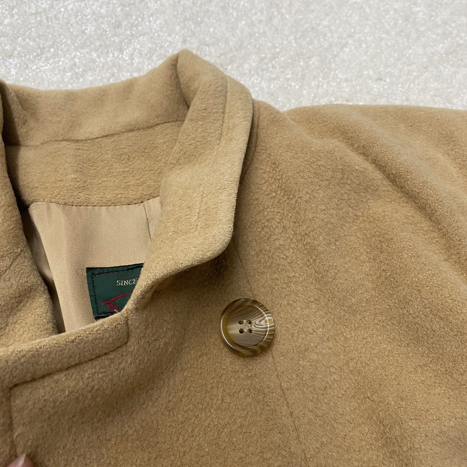 Vintage Womens 100% Camel Hair ORVIS Tan/Camel Satin Lined Trench Coat Size 8