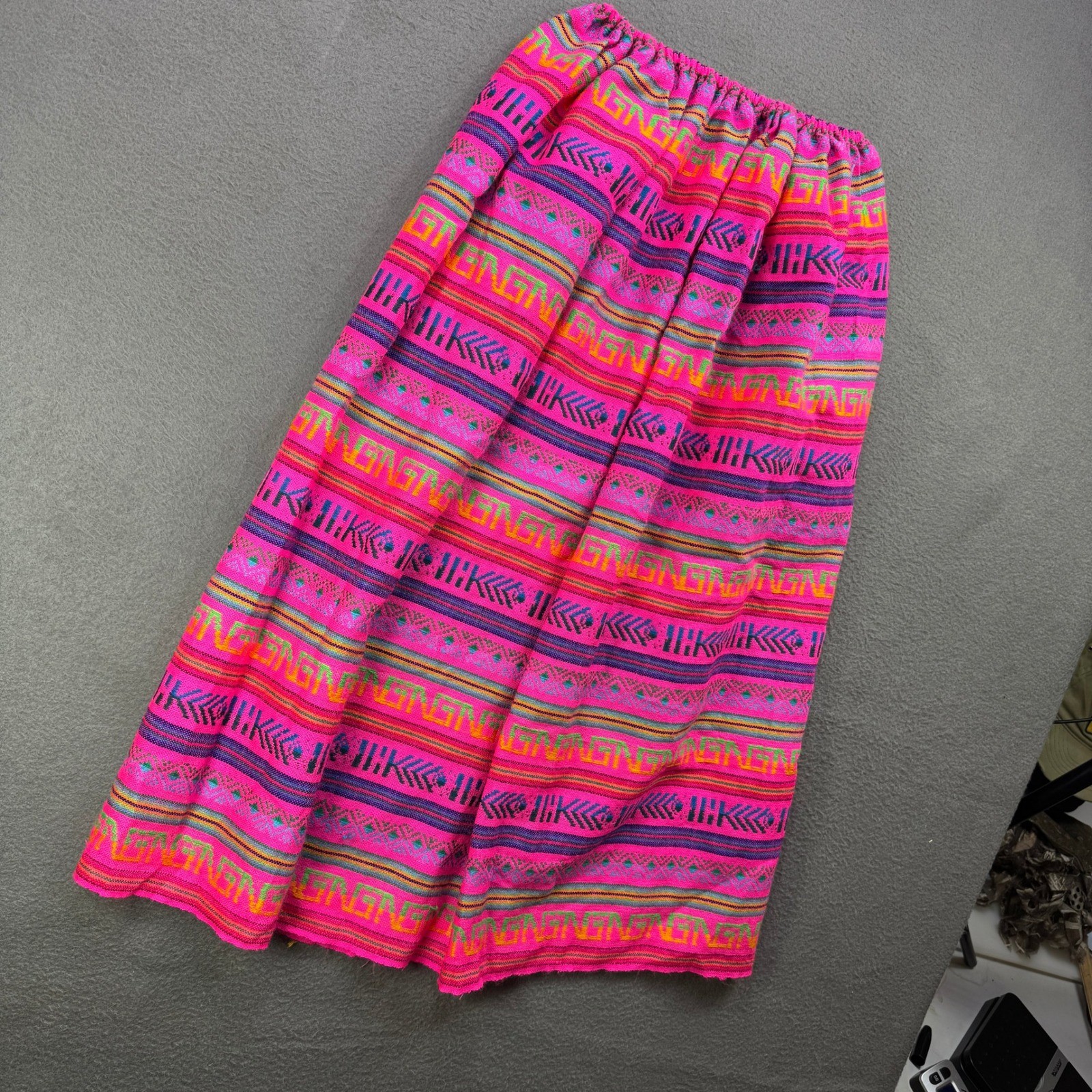 Vintage D’Classicos Striped Skirt Women 12 Mexican Folk Boho Pink Elastic Waist