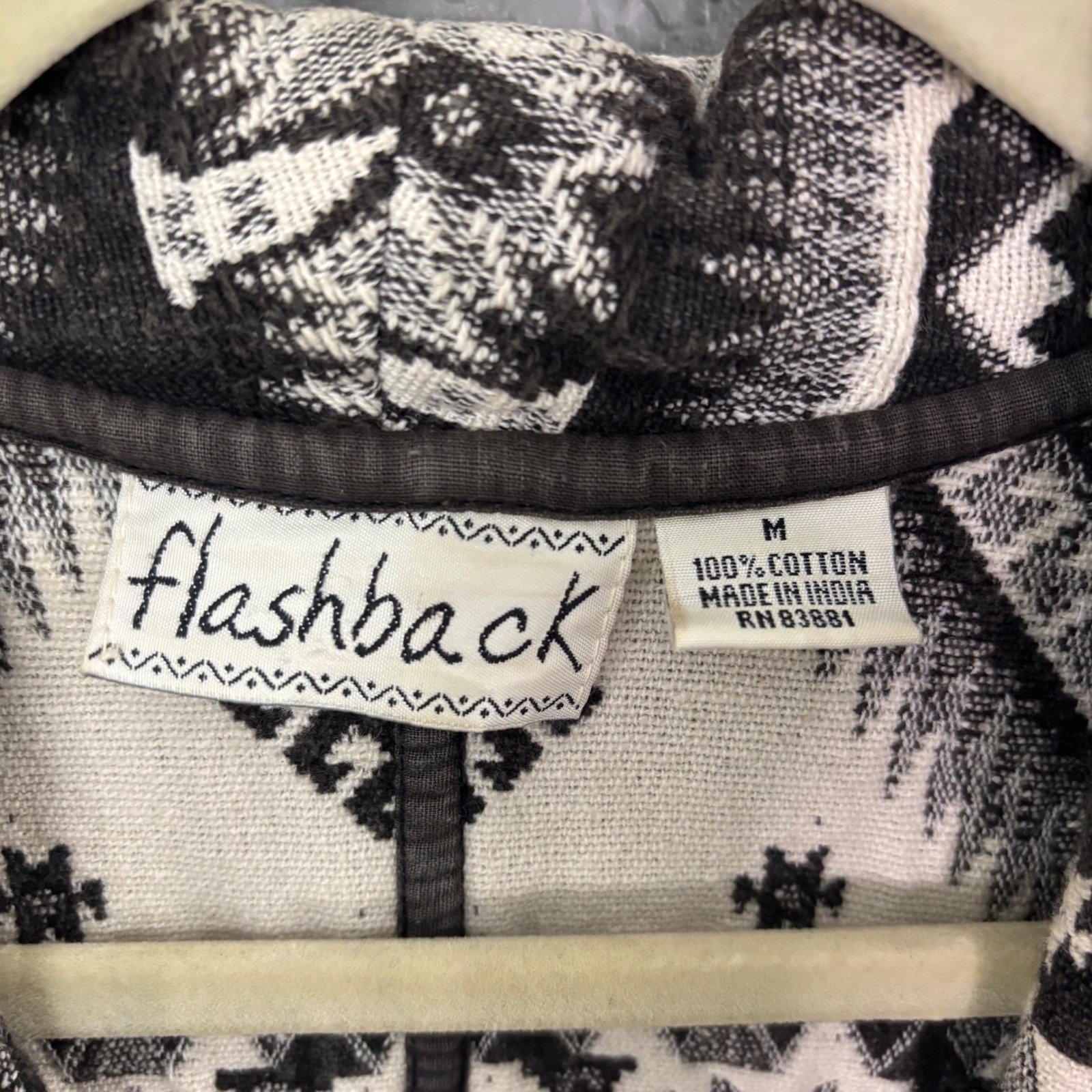 Flashback Vintage Southwestern Tribal Cropped Jacket Black White Cotton Medium