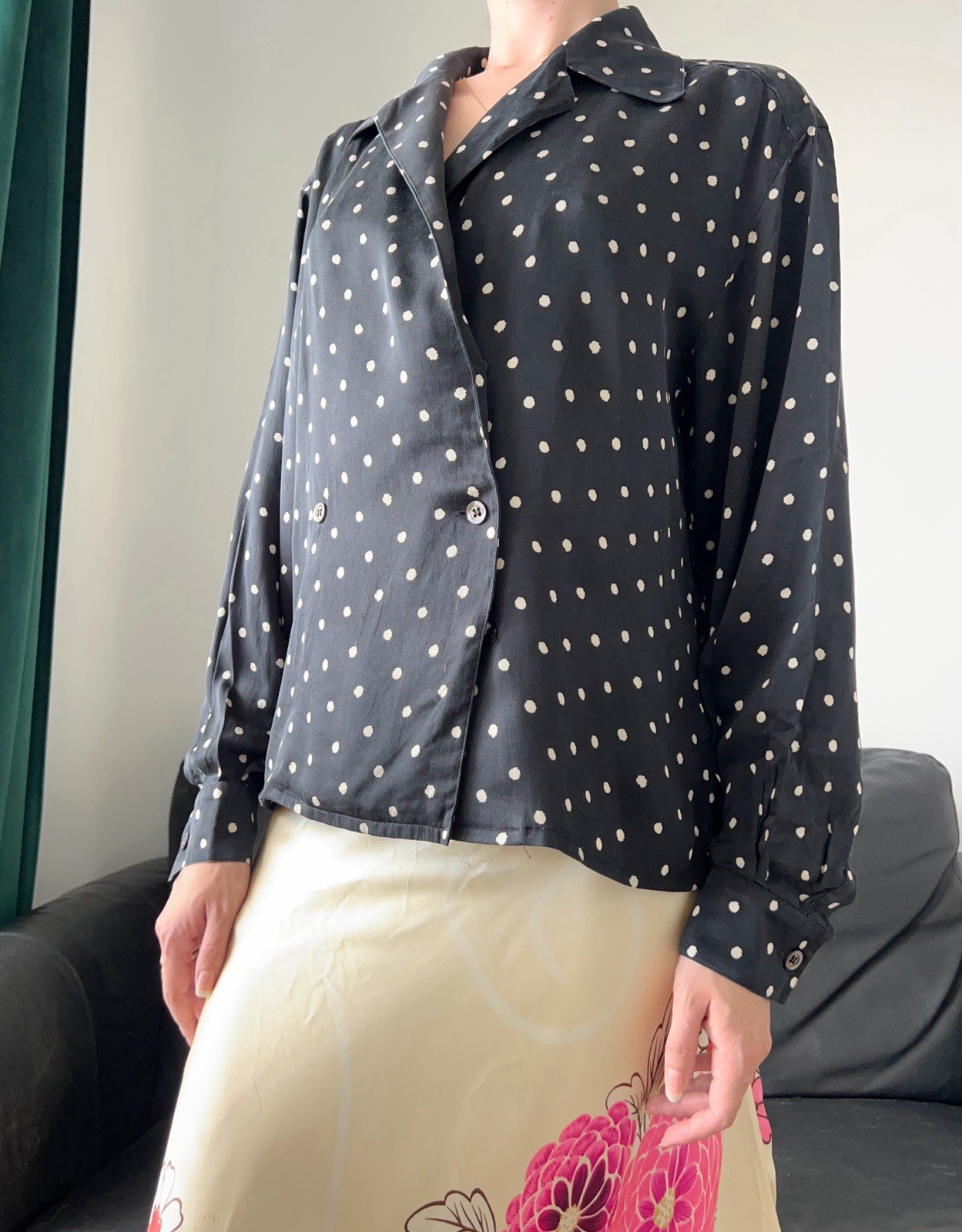 Christian DIOR Boutique Vintage Polka Dot Silk Blouse, 1980s, 1990s