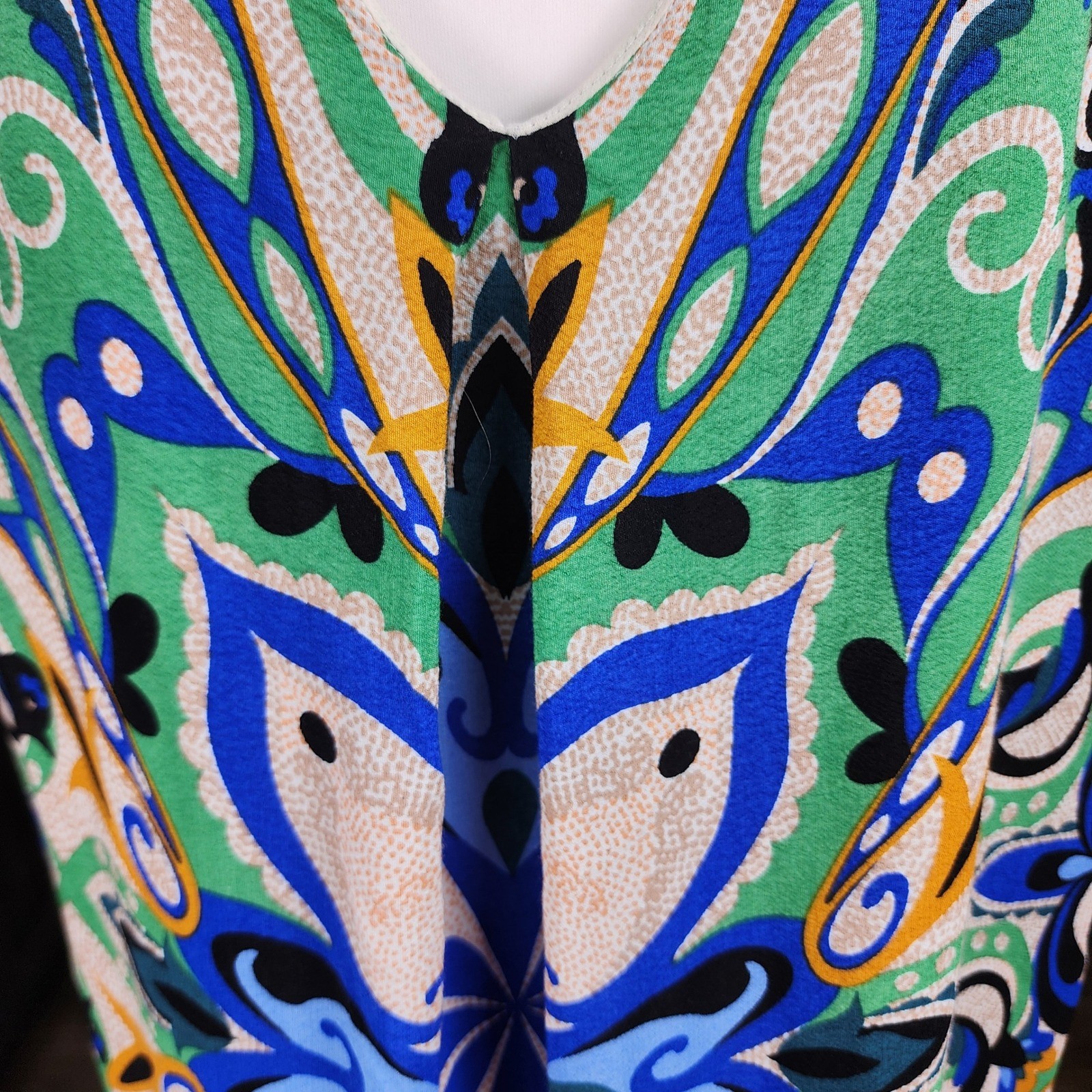 Anthropologie Maeve Folksong Shift Dress Womens XL Blue Green Bird Floral Casual
