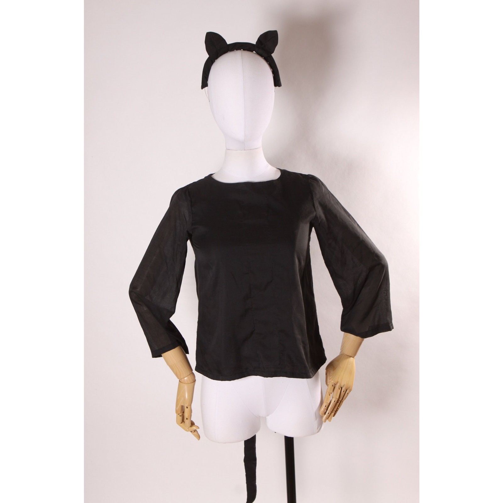 1970s Black Cat Long Sleeve Blouse with Cat Ear Headband Halloween Costume