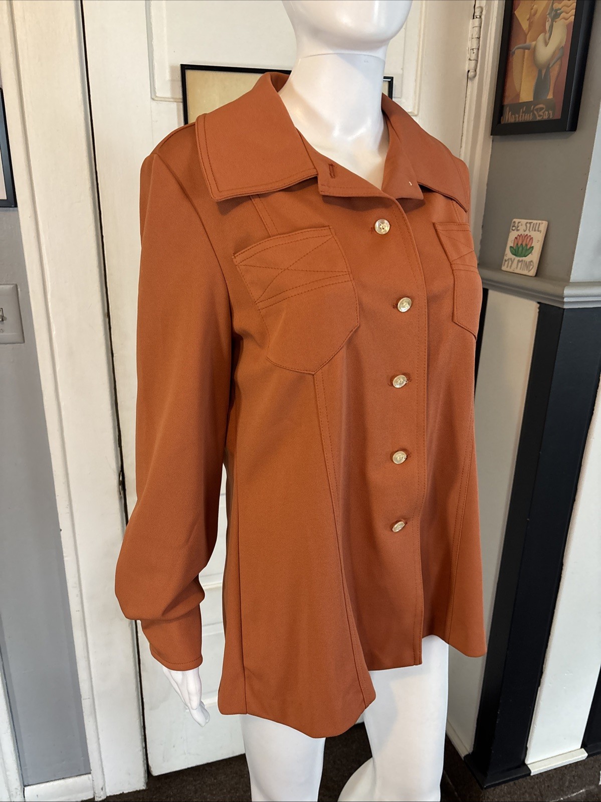 VTG 70s Jack Winter Women’s Retro Blazer Top Size 16 Orange Dagger Collar Brady