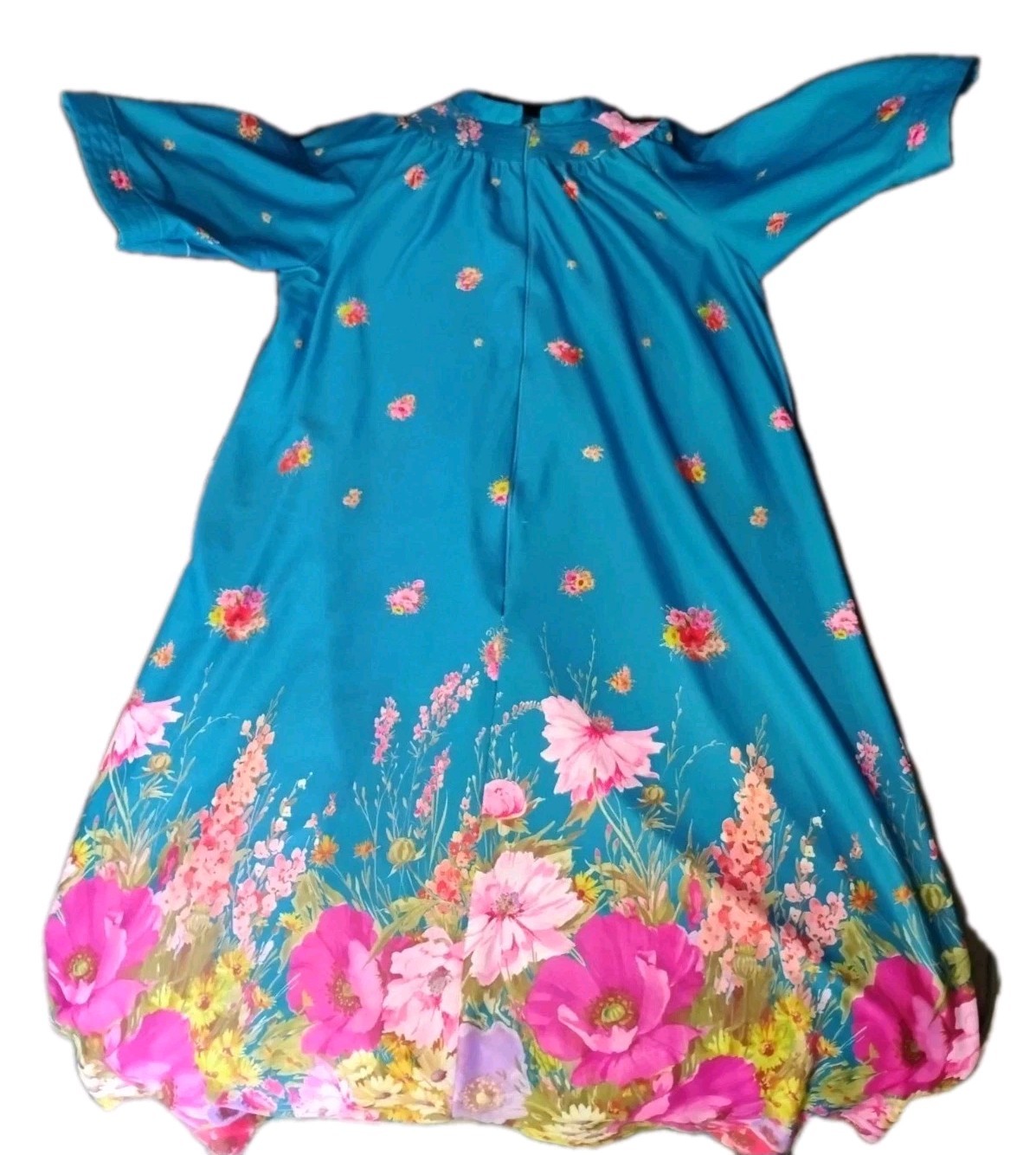 VTG Lady Lisanne Blue Floral Moo Moo Robe Housecoat 1/2 Zip Loungewear Sz M/ L