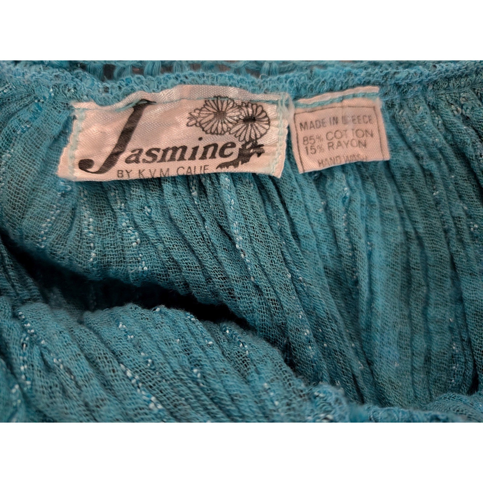 VTG Jasmine KVM Blue Floral Crochet Lace Gauze Muumuu Sz L Maxi Dress Bohemian
