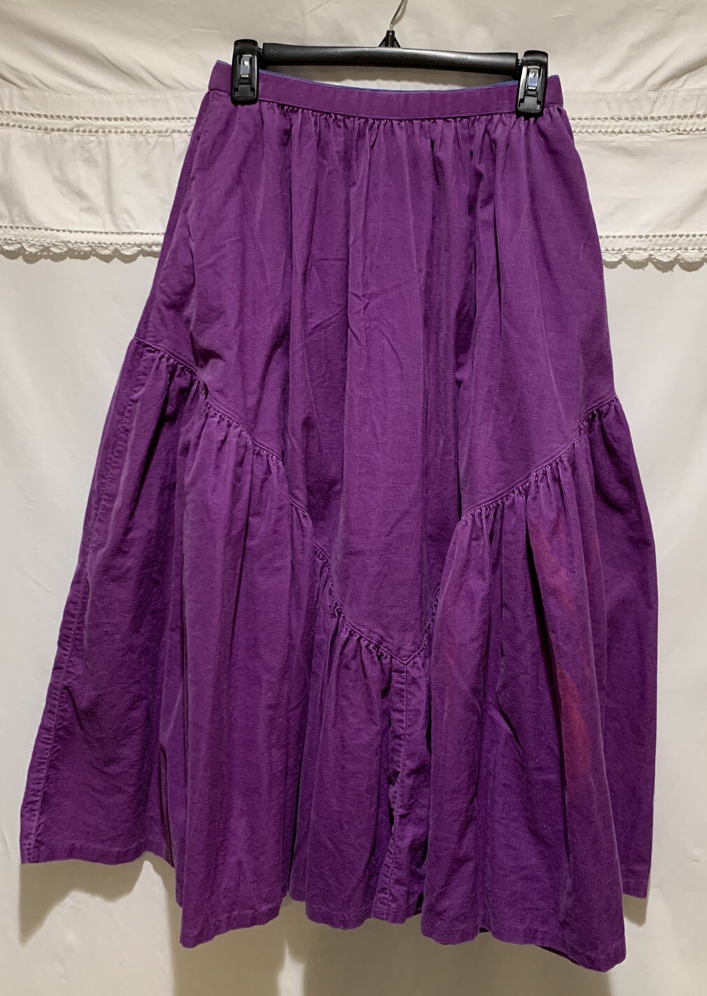 ❤️Vintage GENE EWING BIS 80s Purple Corduroy Midi Skirt California 26” Waist