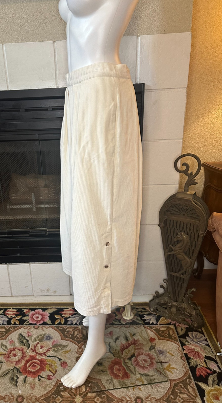 Vintage Calvin Klein Ivory Corduroy Straight Below Knee Skirt snap Slit