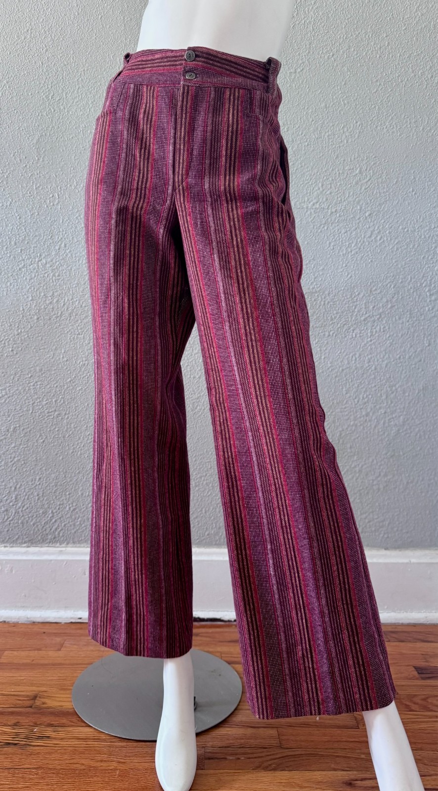 Vintage 70s Burgundy Retro Hippie Trousers Pants L/XL