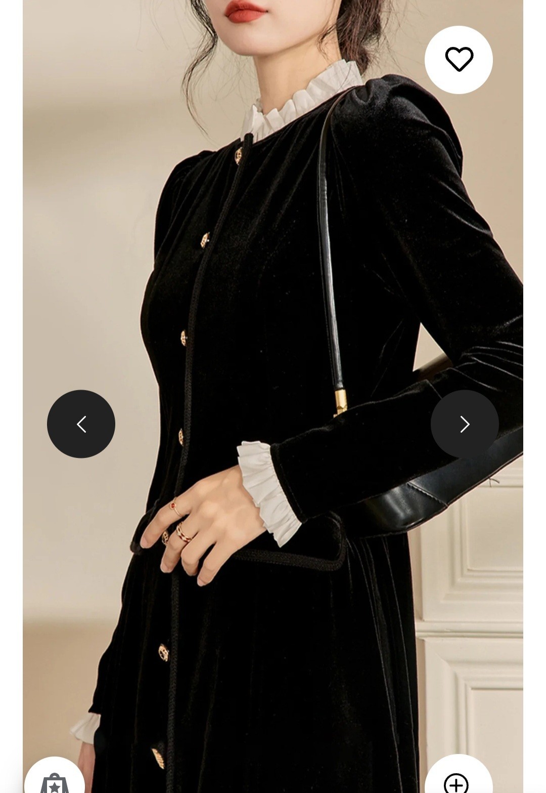 Vintage Velvet Button-up Dress With White Ruffled Sleeve And Collar Small