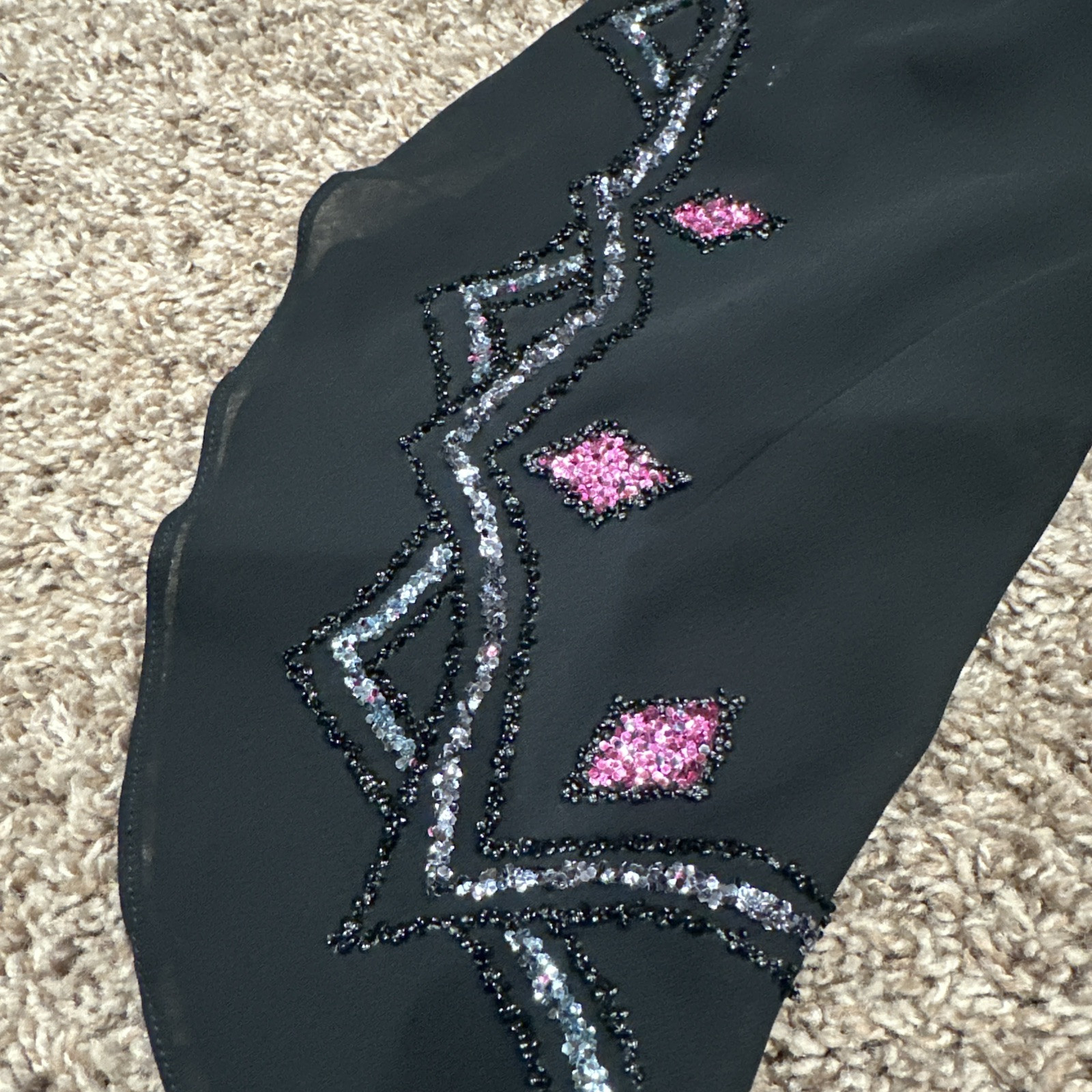 LIZZY & JOHNNY BY LUCERO BRAND VINTAGE BLACK DRESS LARGE W SEQUINED SLEEVES