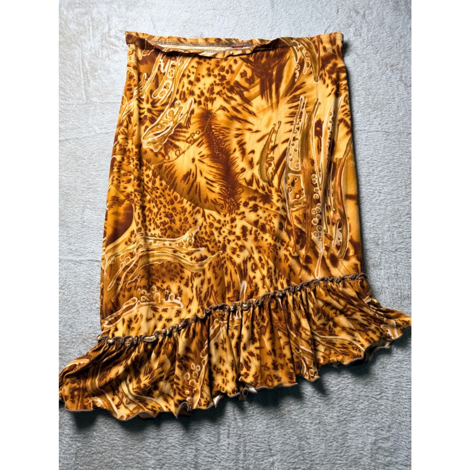 Y2K Issue Animal Print Ruffle Asymmetrical Hem Skirt 2000s Indie Sleeze Euro