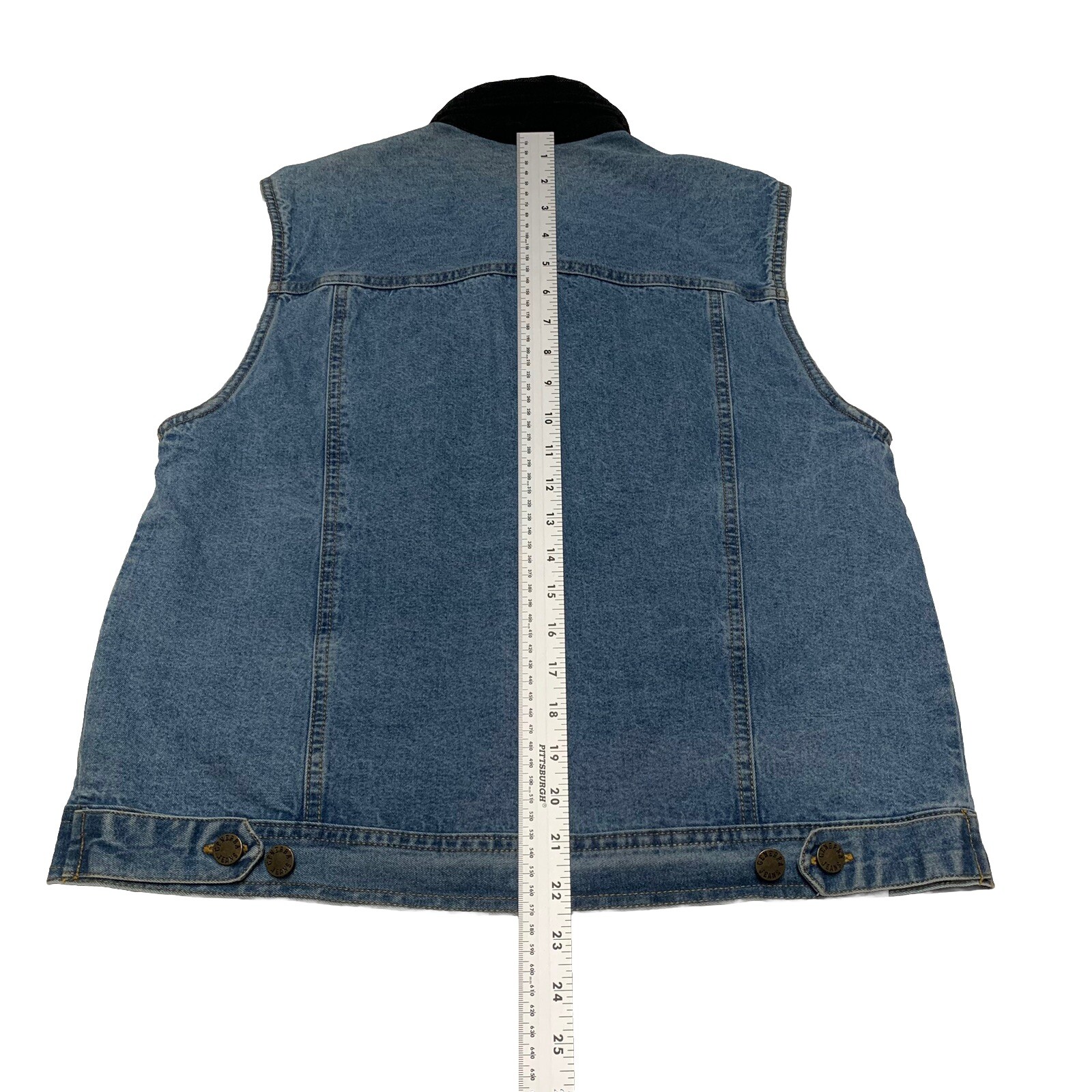 VTG 90s Generra Jean Vest Women’s Size M 100% Cotton Denim Black Velvet Collar