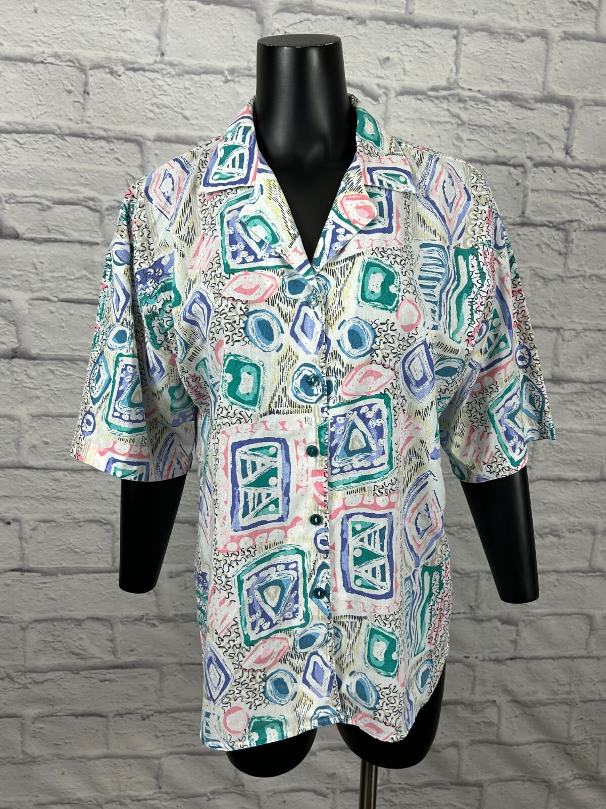 Cabrais Button Front Shirt Blouse Short Sleeve Collared Women’s Vintage 80’s