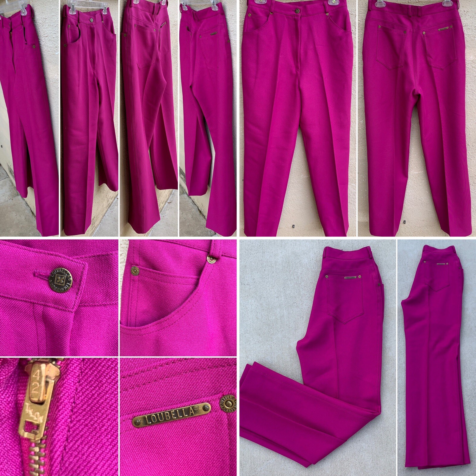 Vintage Loubella Pants Fuchsia Pink High Waist 5 Pocket Talon 42 Zipper 28 1/2”