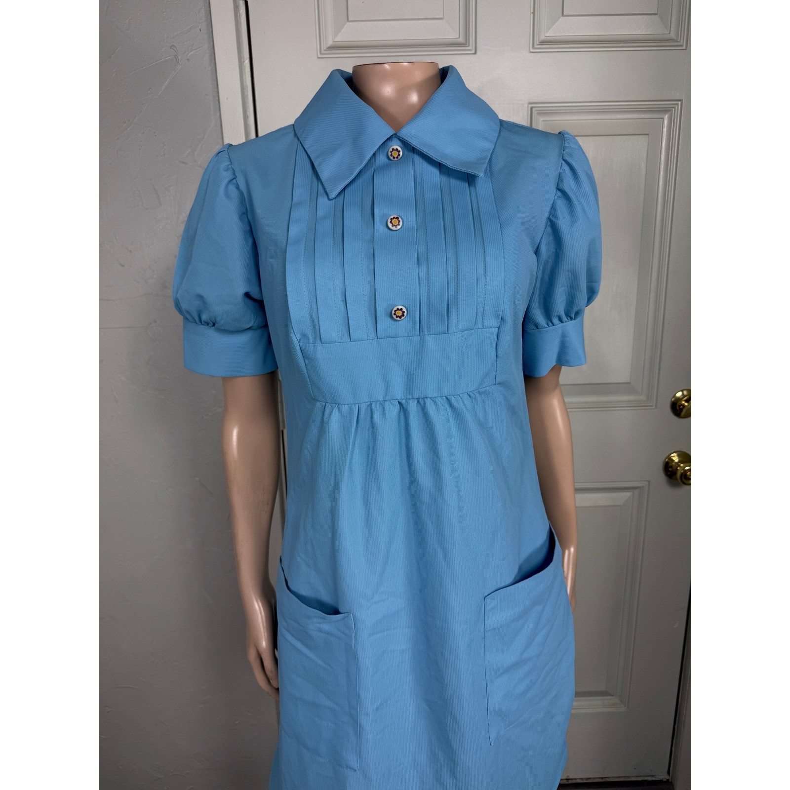 Vintage 60s 70s Barco Dress 11/12 Nurse Uniform Pockets Pintuck Nylon G3-16