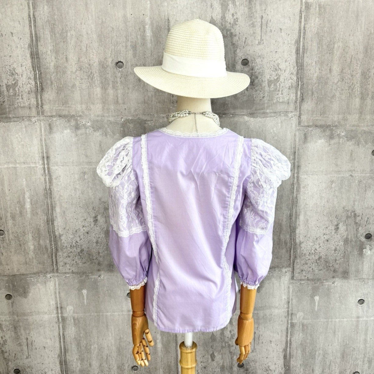 Vintage Lavender Lace Blouse Puff Sleeve Romantic Cottagecore Prairie Top