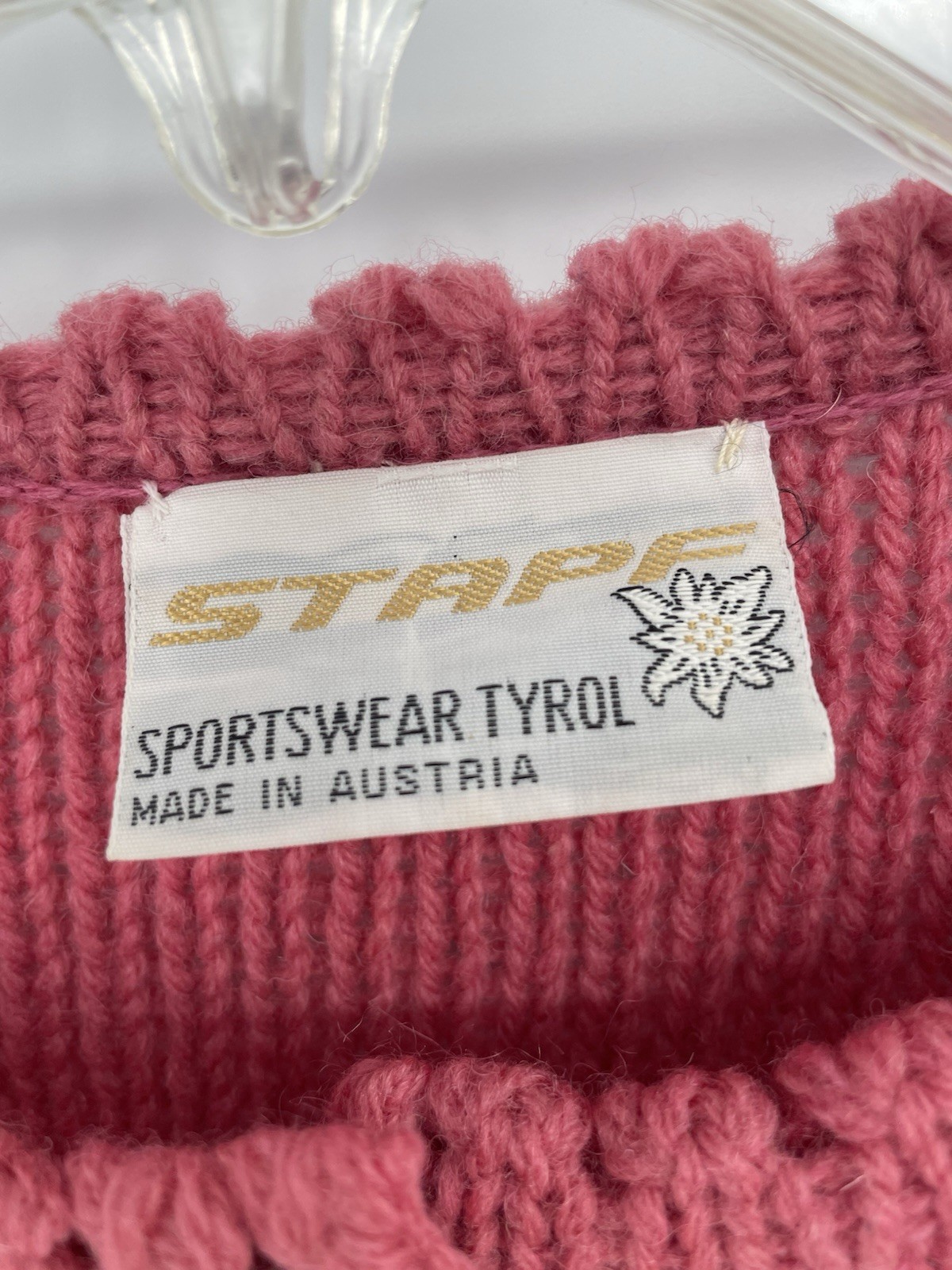 Vintage 80s Stapf Tyrol Pink Alpine Austria Knit Wool Fraulein Sweater Cardigan