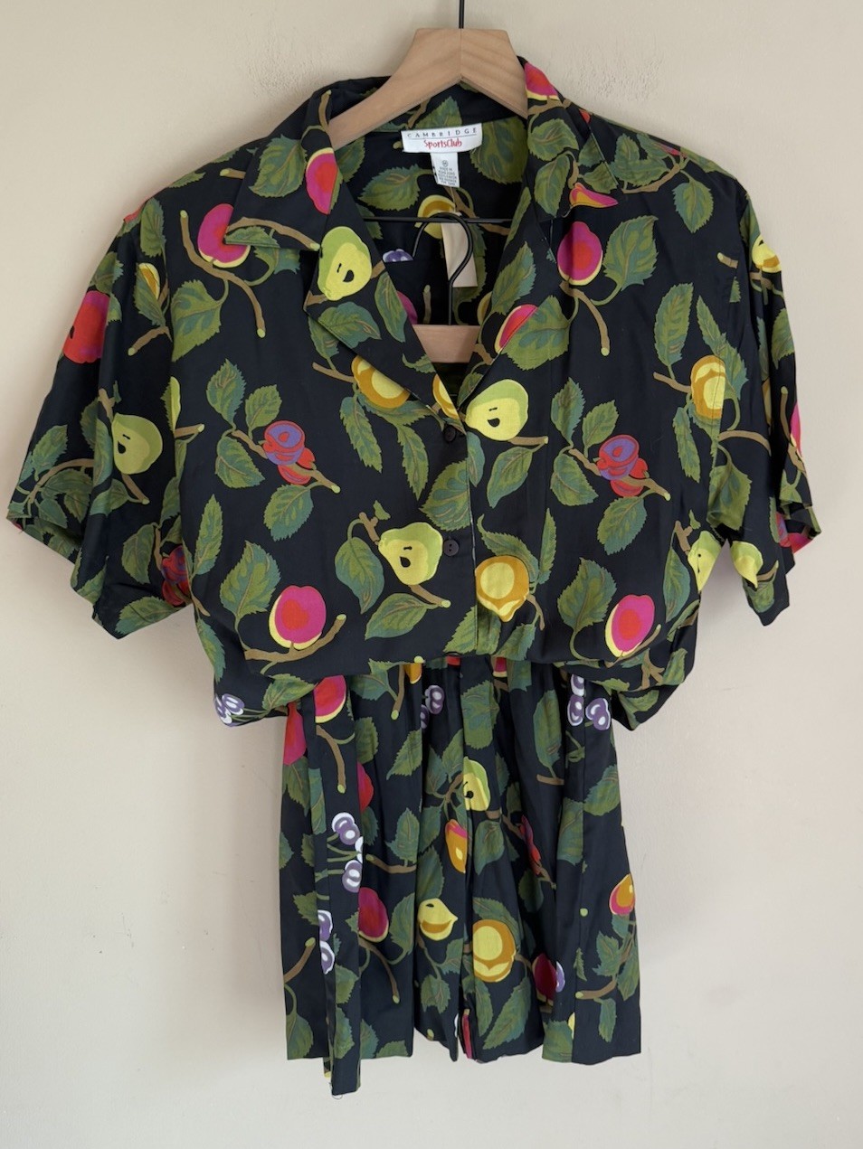 Vintage Shorts Set 90s Y2K Fruit Print Rayon Top Blouse NOS Womens Size Small