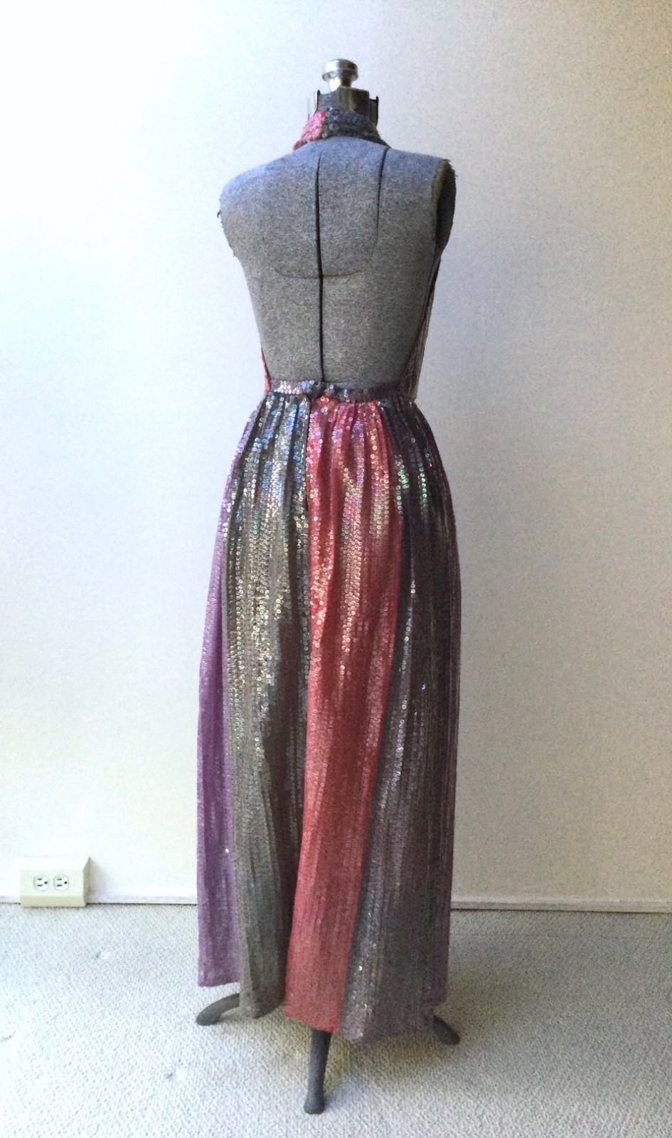 Vintage 1970’s Bill Blass Colorblock Silk and Sequin Halter Gown