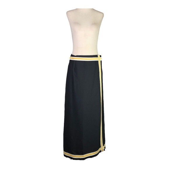 VINTAGE Century of Boston maxi pencil wrap skirt black yellow white size 8