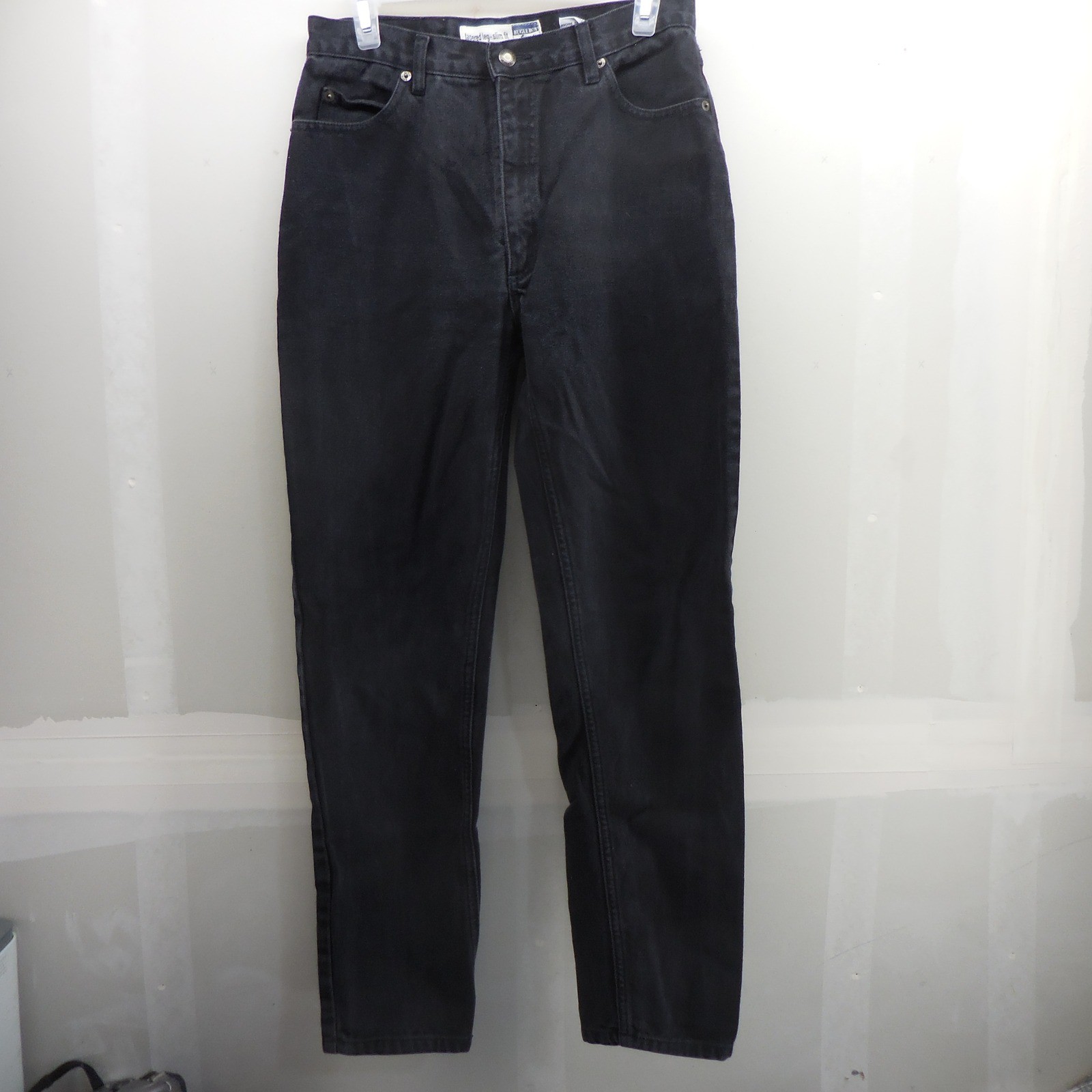 Vintage Bugle Boy Black High Waisted Tapered Leg Slim Fit Jeans 10R Cotton 90s