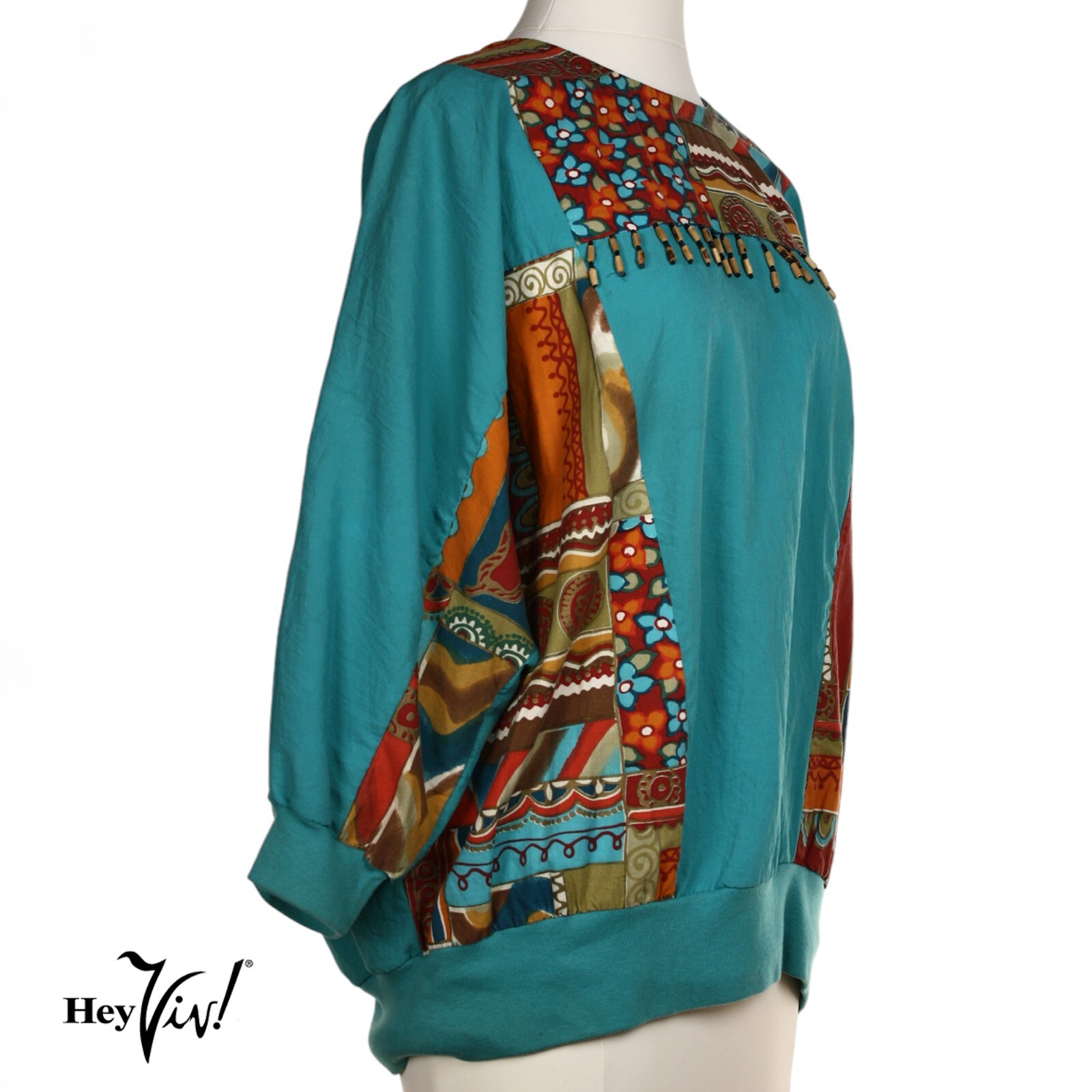 Vintage Silver Threads Pullover Top Turquoise w Beading Plus Size XL – Hey Viv