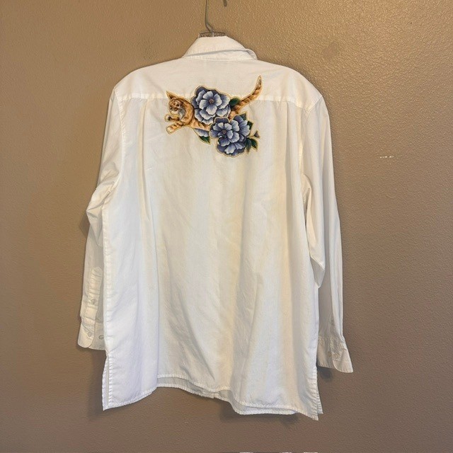 The Quacker Factory Vintage Women’s Cats Button Up Long Sleeve Shirt Blouse LG