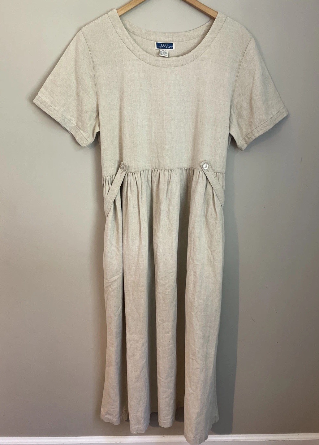 Vintage Bryn Connelly Prairie Dress Cottagecore Linen Blend Modest Pockets 14