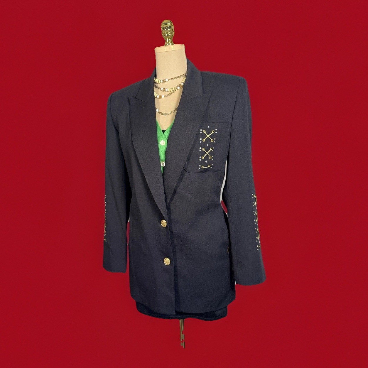 Vintage Criscione New York | Black Power Blazer| Gold Accents | Old Money | 1980