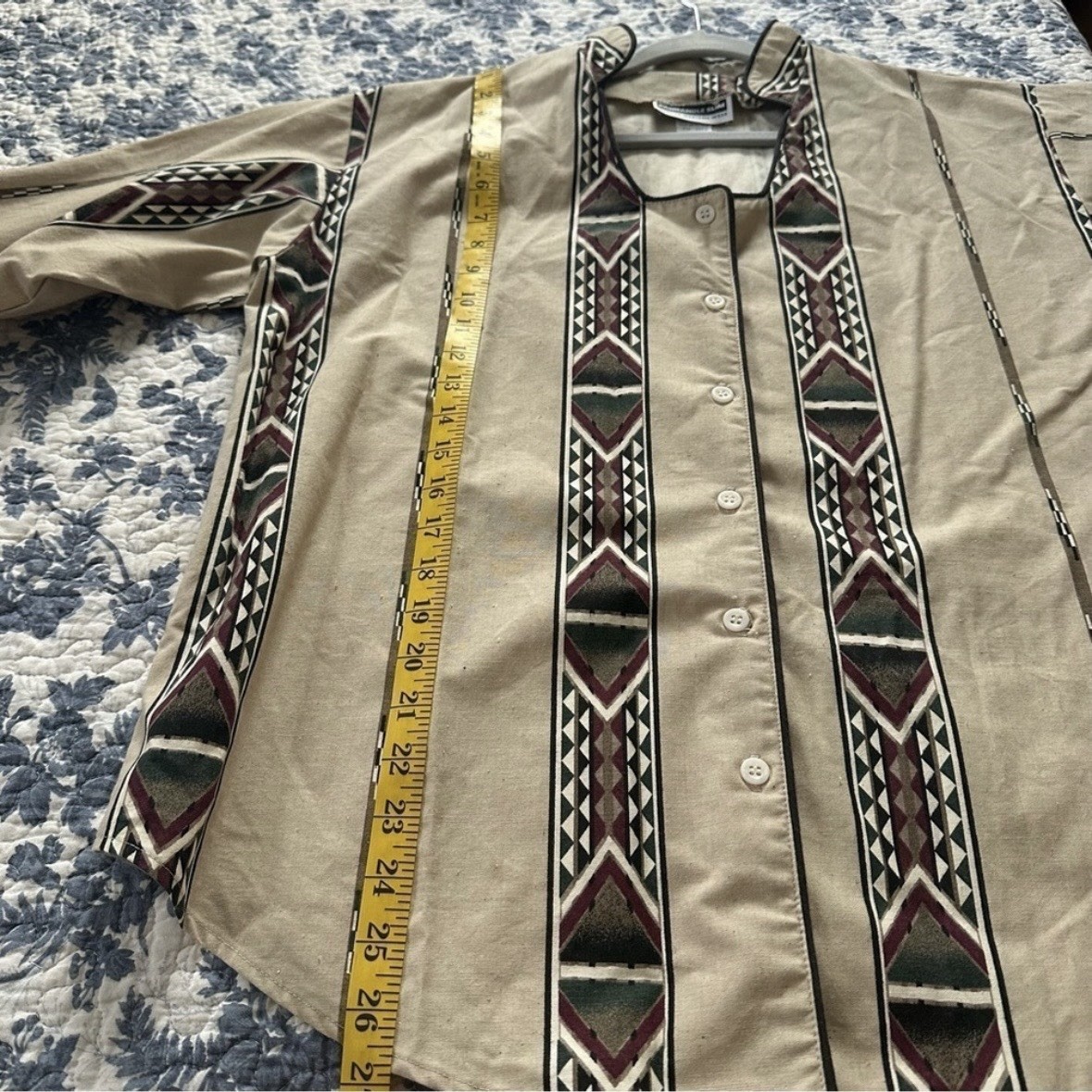 Vtg Panhandle Slim Aztec Shirt Tan & Brown Rare Scoop Neck Western Cosplay Sz M