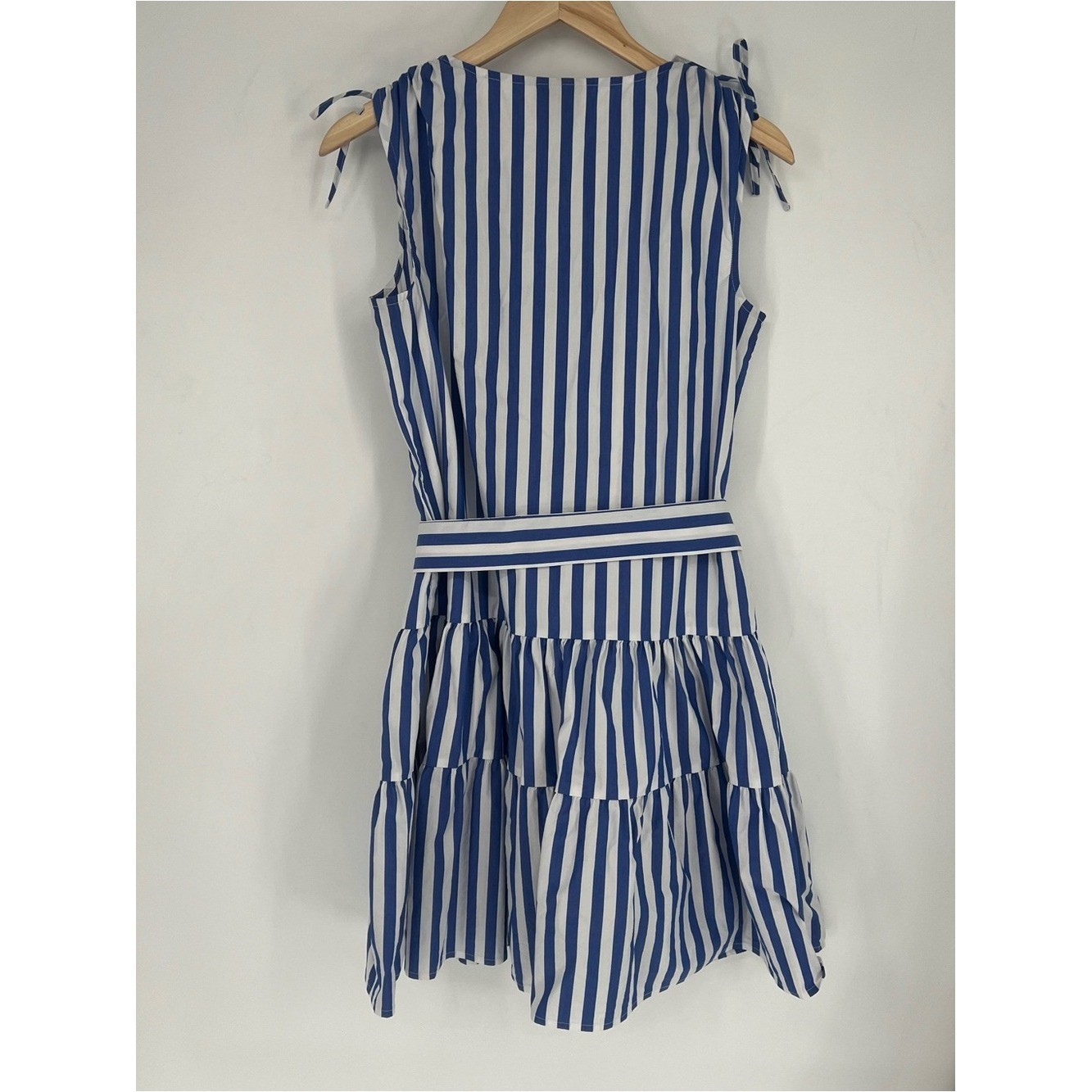 Vintage Liz Claiborne Career Blue White Striped Tie-Waist Summer Dress Tiered 4