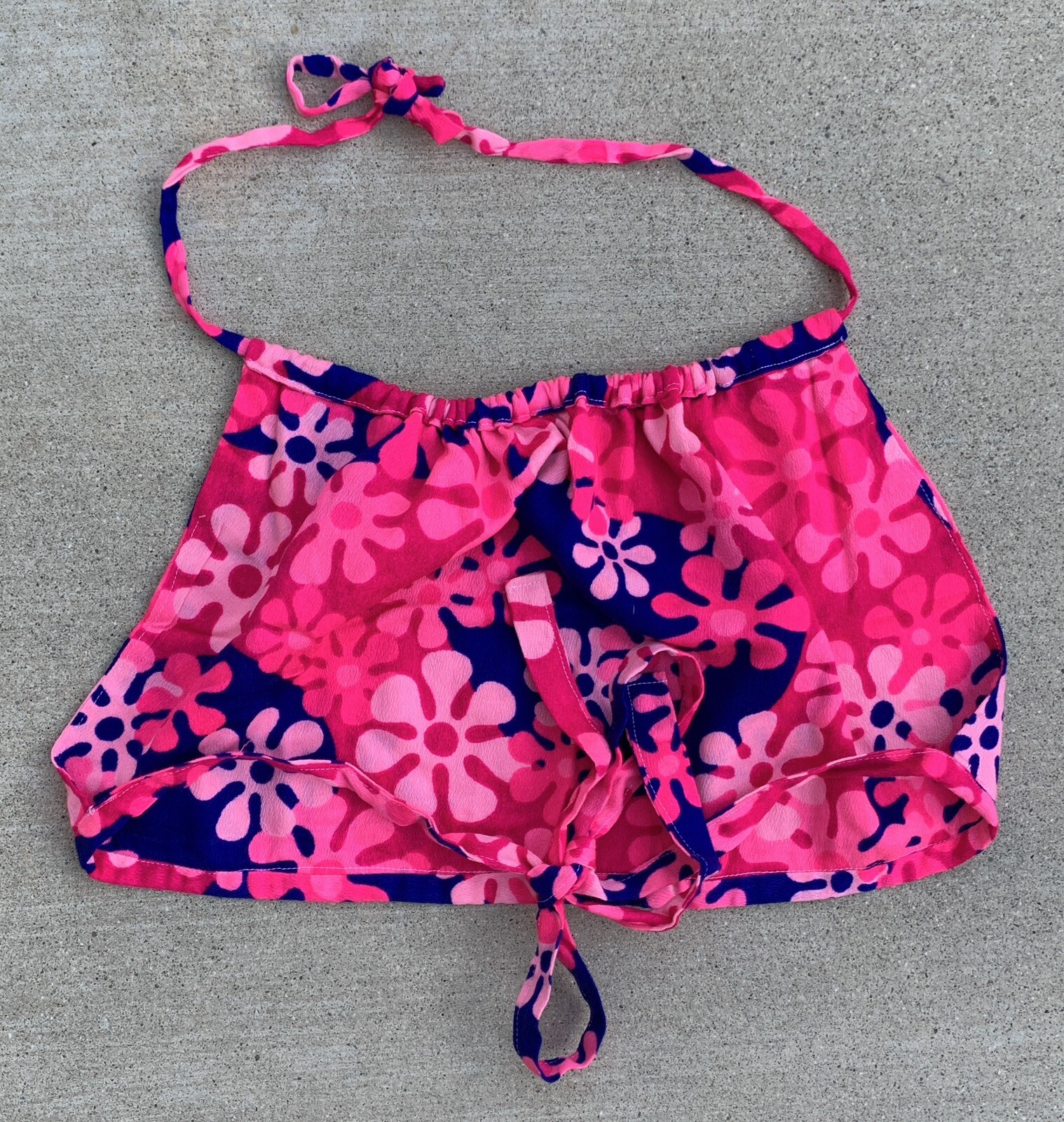 Vintage Halter Top Psychedelic Mod Hippie Chic Hawaii Floral Pink Blue Hippy