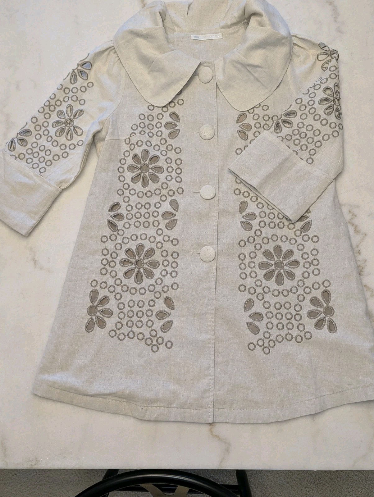 Adele Dallas Orr Medium Linen Embroidered Cutwork Jacket Retro 50s 60s Artisanal