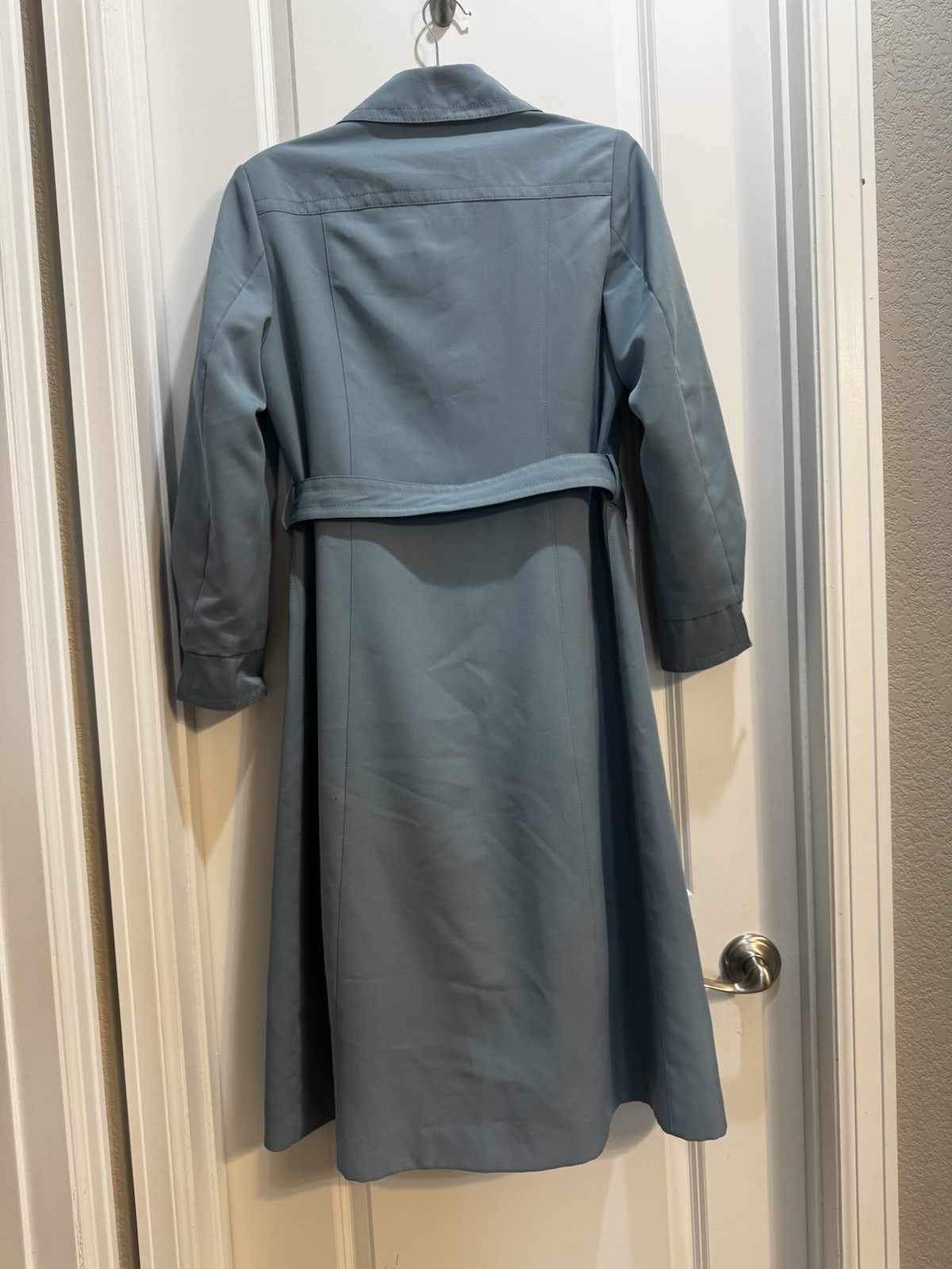 Vintage AstorOne Blue Woven Polyester Belted Trench Coat Size 12 Lined Pockets
