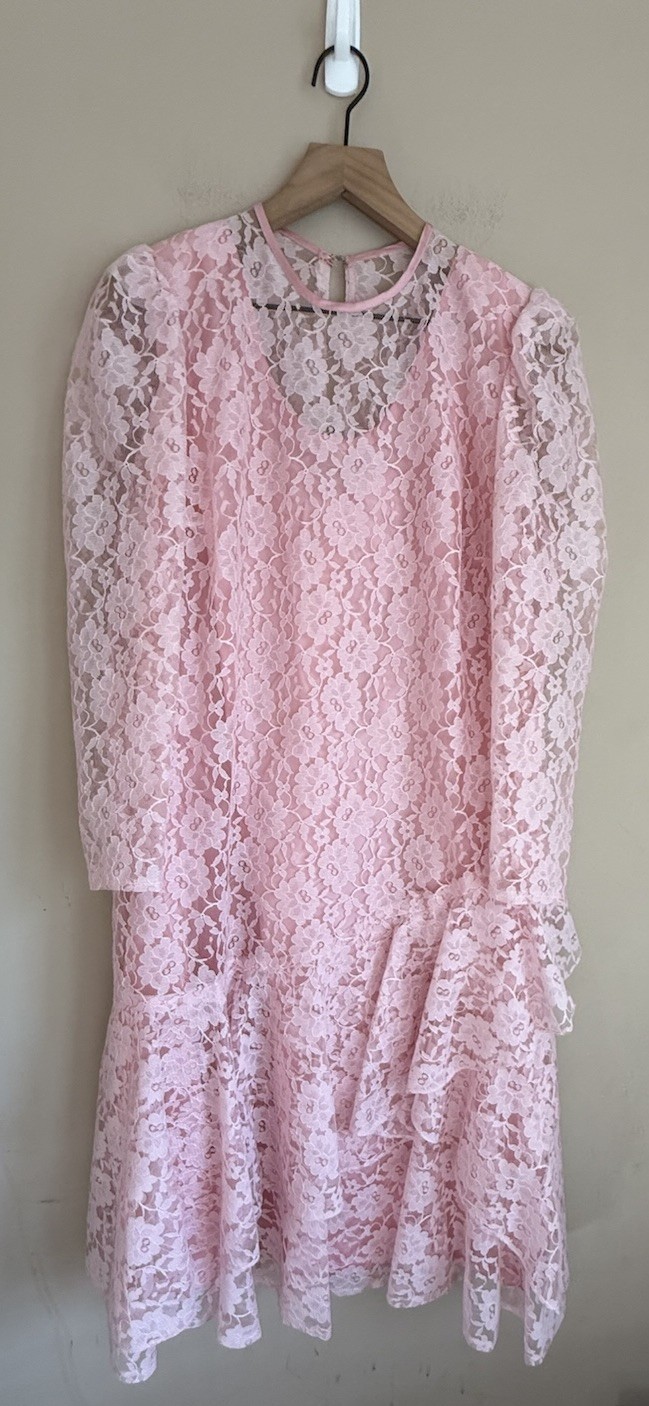Vintage Dress Lace Drop Waist 1980s 1990s Womens Size 16 18 Bow