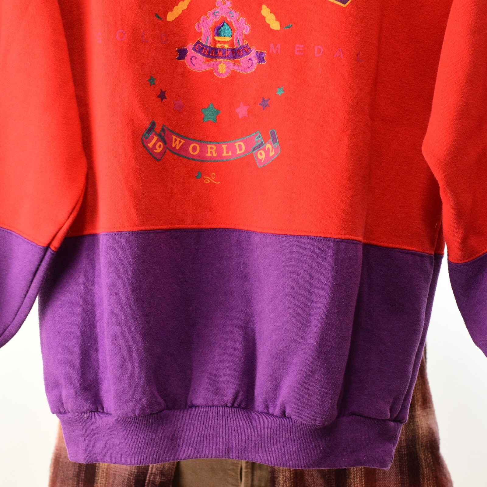 90s Red & Purple Sweatshirt Graphic Print Colorblock Sweaters Womens S